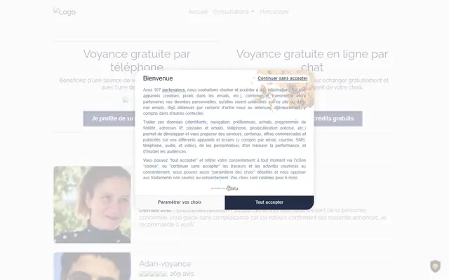 Page d’accueil de Consultation Voyance